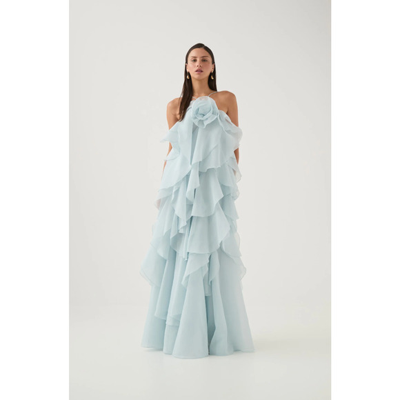 Aje Pandorea Layered Maxi Dress Silver Blue US 4 - Picture 3 of 8